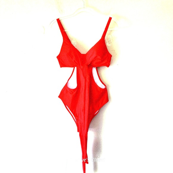 Unbranded Other - Red Cutout Monokini Swimsuit M/L NWOT Front Tie One Piece Beachy Vacation Vixen